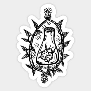 Love Bug In A Jar Leaves Border Greyscale Tattoo Style Sticker